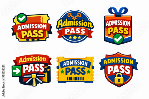 Admission pass badge collection providing access for entertainment events, concerts, games, and secure entry