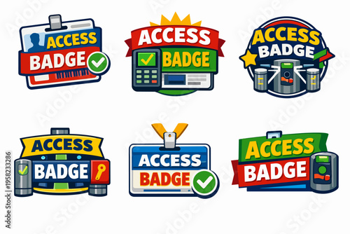 Access badge logos representing security, identification, and authorization for entry systems