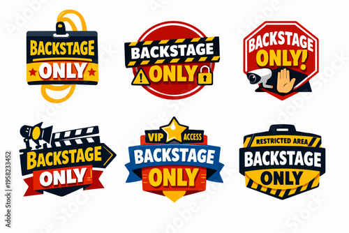 Backstage only access labels and restricted area entry badges for vip events and private shows