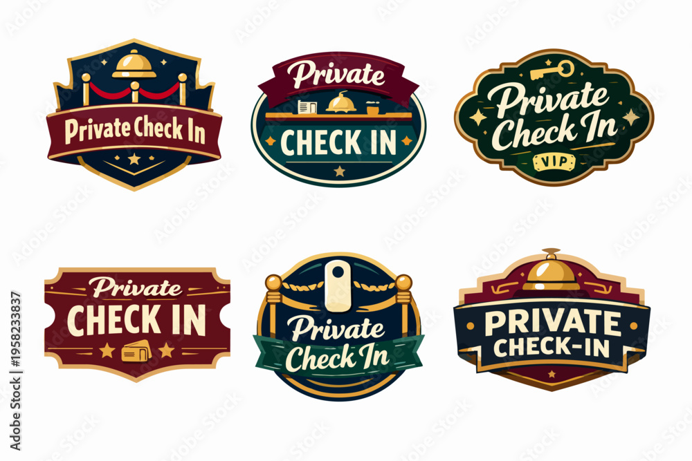 Obraz premium Private check-in badges and exclusive guest insignia for hotel services, offering vip welcome and premium accommodation