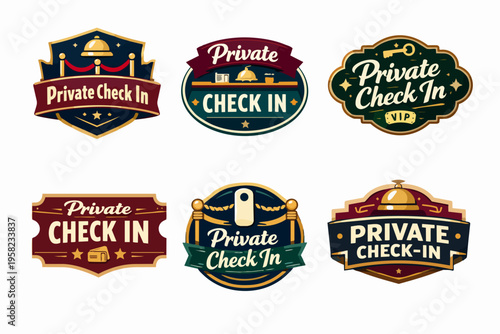 Private check-in badges and exclusive guest insignia for hotel services, offering vip welcome and premium accommodation