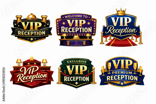Vip reception badges presenting premium club entry, exclusive event invitations, and welcome signs