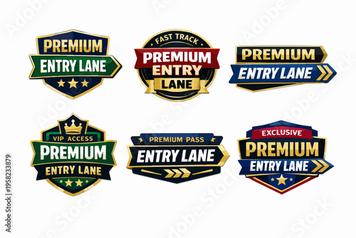 Set of premium entry lane badges and vip access labels, fast track pass for exclusive event admission