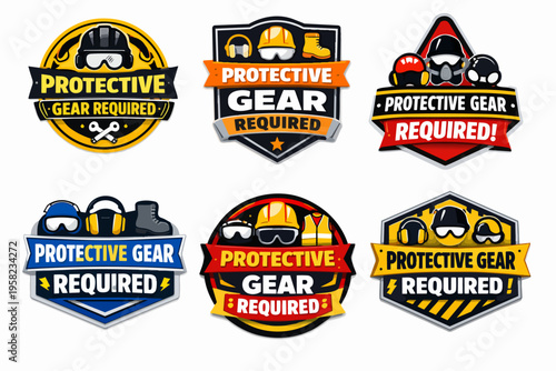 Protective gear required signs collection illustrating safety, warning, and occupational health rules for hazardous areas