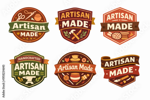 Artisan made and handcrafted vintage badges collection for creative craft projects and handmade goods