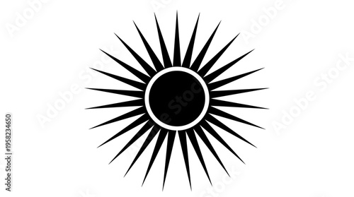 Black sunburst symbol on white background