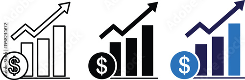 Financial growth icons with dollar signs and arrows