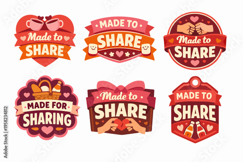 Made to share badges collection showcasing friendship, togetherness, community, and joyful moments