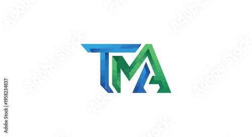 Creative TMA monogram logo design with blue and green texture on white background