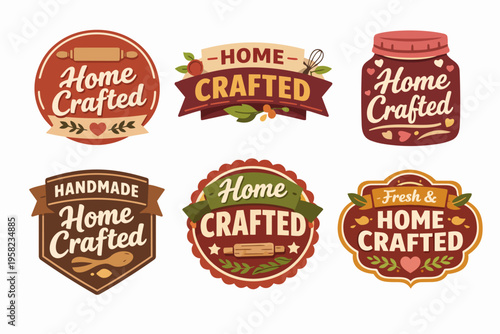 Home crafted and handmade flat design labels collection for bakery, kitchen, dessert, food, fresh, and organic products