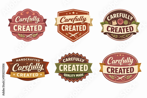 Handmade carefully created badges and emblems promoting quality, craftsmanship, and artisanal products