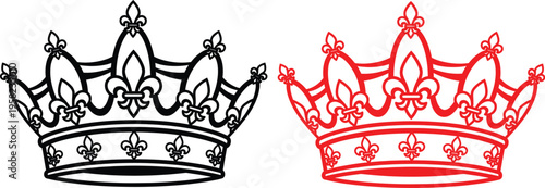 Royal crown illustrations in black and red