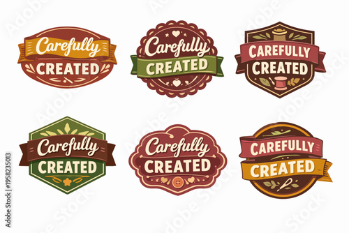 Carefully created badges conveying quality, handmade goods, artisanal craftsmanship, and vintage design for product labels