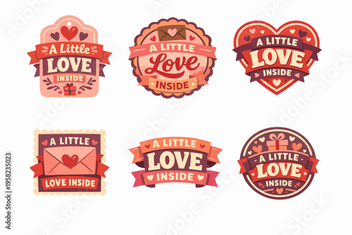 Valentine's day labels with a little love inside message, loving hearts, ribbons, and gift tags concept