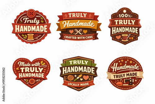 Truly handmade, crafted with care badges set, artisanal labels for creative diy sewing projects