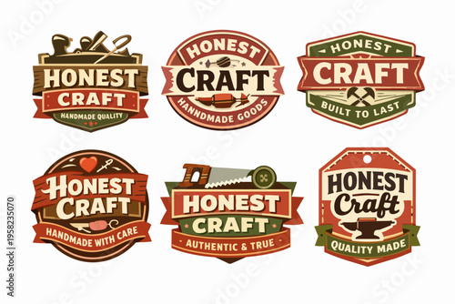 Collection of honest craft vintage emblem designs concept for handmade goods, quality assurance, and artisan work