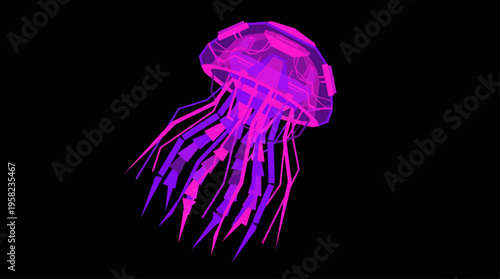 Neon Geometric Jellyfish Sea Life Vector