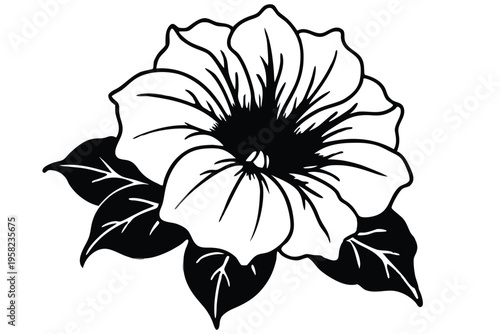 petunia flower silhouette line art vector illustration with a white background