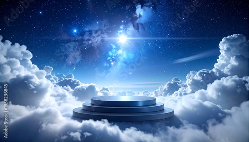 Surreal Cosmic Stage Amidst Clouds and Stars.