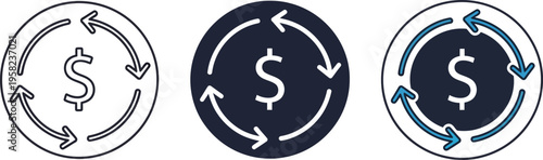 Three dollar sign coins with arrows