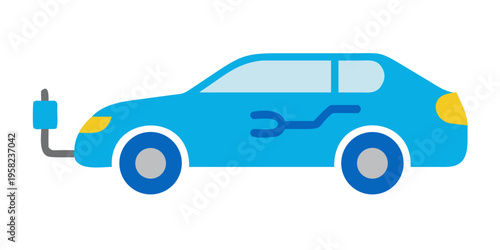 Electric car icon with a charging cable in a modern, minimalist style
