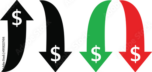 Financial trend arrows with dollar signs