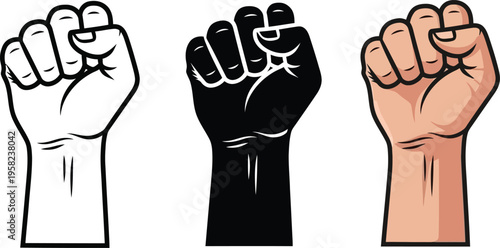Raised fists of unity and solidarity