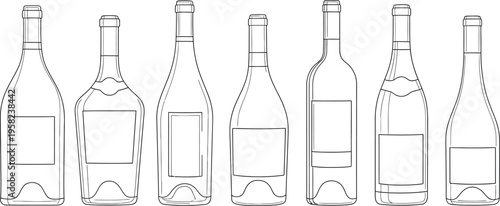 Collection of wine bottles in various shapes and sizes