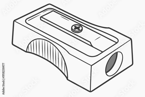 A black and white illustration of a pencil sharpener with a screw on top