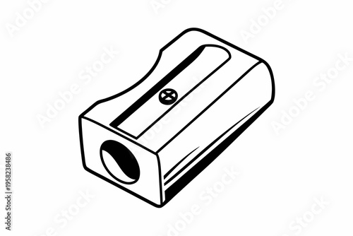 A black and white illustration of a pencil sharpener on a plain background