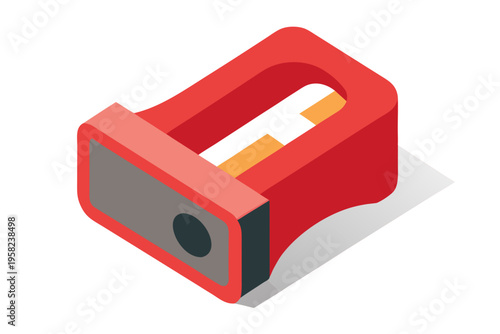 A red ashtray with a cigarette inside on a white background