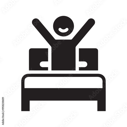 Person Waking Up and Stretching at Bed Silhouette Vector Icon
