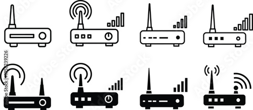 Collection of various wireless router icons in different designs