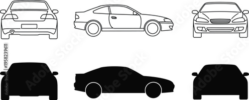Car silhouettes and line drawings