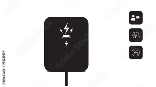 Battery Overheating Warning Icon with Lightning Bolt Caution Symbol for Power Failure, Thermal Risk, and Safety Alerts