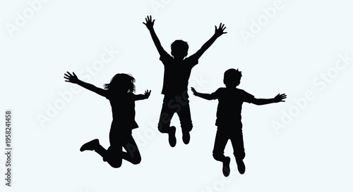 Set of 3 jumping children silhouettes vector