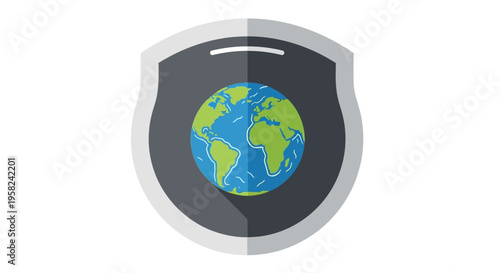 Globe on a shield symbol.