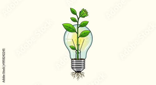 Green Plant Growing in Light Bulb.