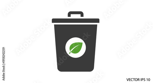 Black Recycling Bin with Green Leaf.