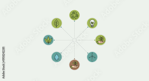 Colorful circular icons connected lines.