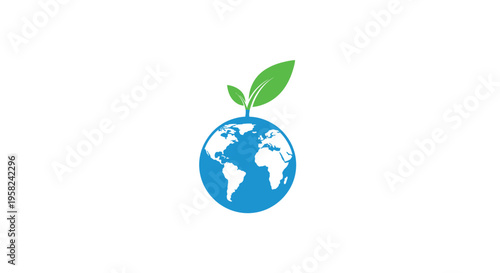 Earth Globe with Green Sprout Growing.