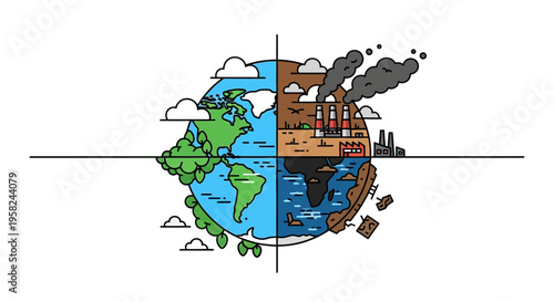 Polluted Earth with Industrial Damage.