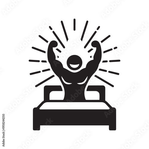 Person Waking Up and Stretching at Bed Silhouette Vector Icon
