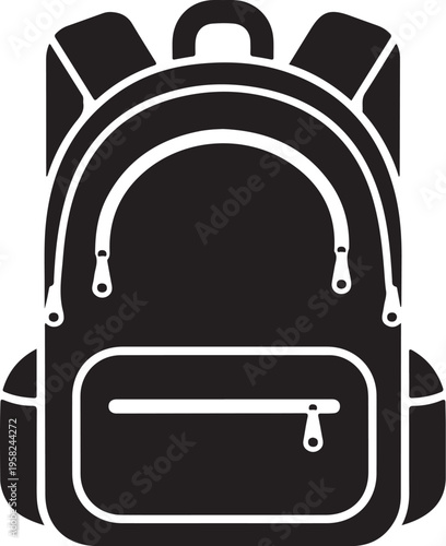 Vector black backpack icon, school bag illustration