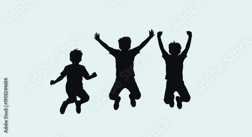 Set of 3 jumping children silhouettes vector
