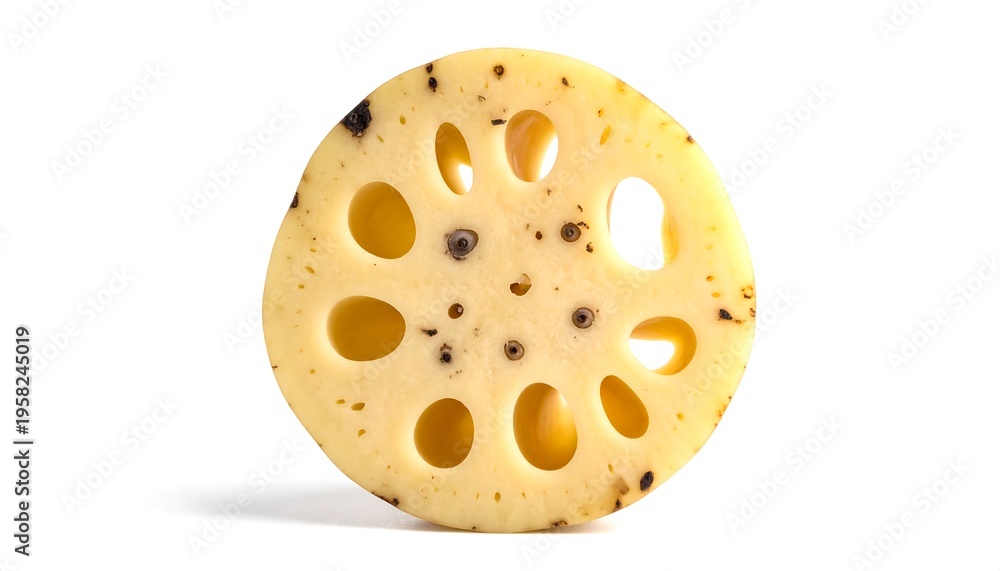 Fototapeta premium Slice of Lotus Root with Holes and Specks.