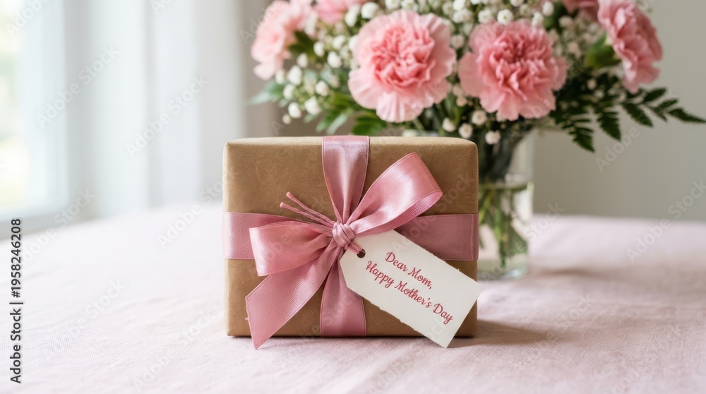 Obraz premium Mother's Day Gift Box with Pink Carnations