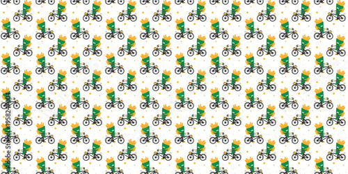 Churros character riding bicycle seamless pattern for sweet food delivery. Delivery pattern