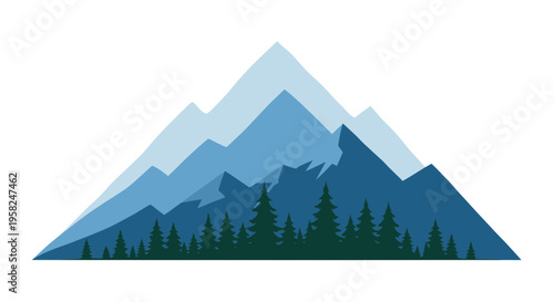 Abstract Mountain Range with Evergreen Forest - Flat Design