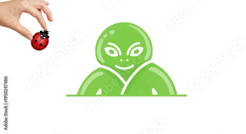 Alien meets ladybug: extraterrestrial encounter, curiosity, gentle interaction